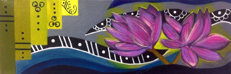 "Lotus Blossom," mixed media. 4" x 12".